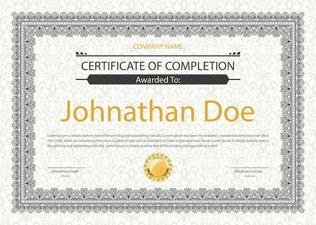 Modello di certificato moderno piatto e Certificato di realizzazione e Certificate di completamento e ce