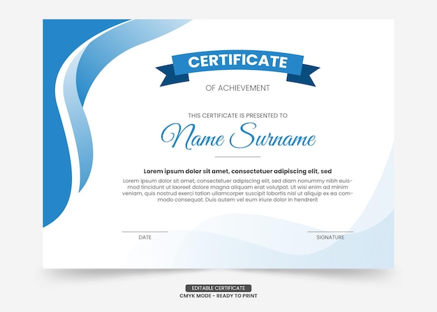 Modello di certificato semplice blu sfumato e moderno