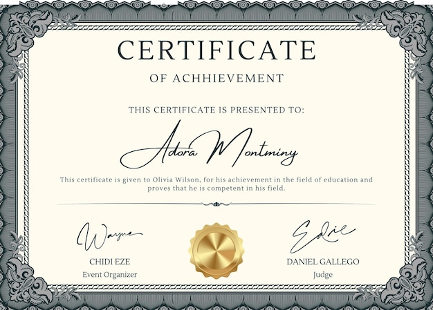 Modello di certificato