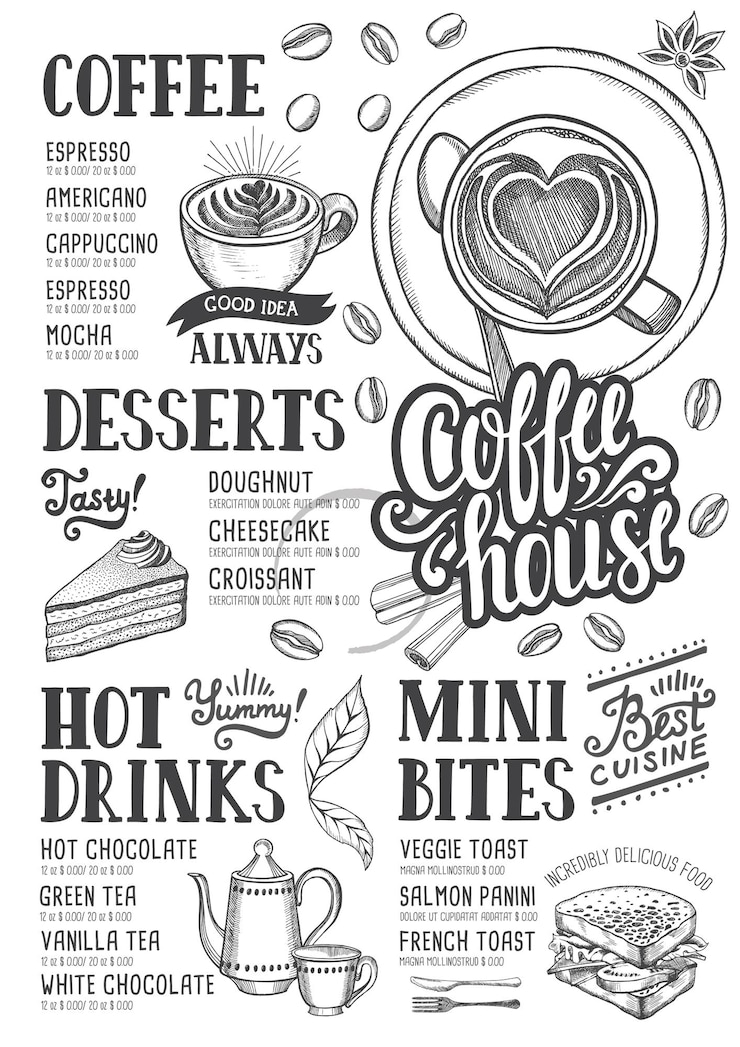 Vettore modello di cibo ristorante menu caffè