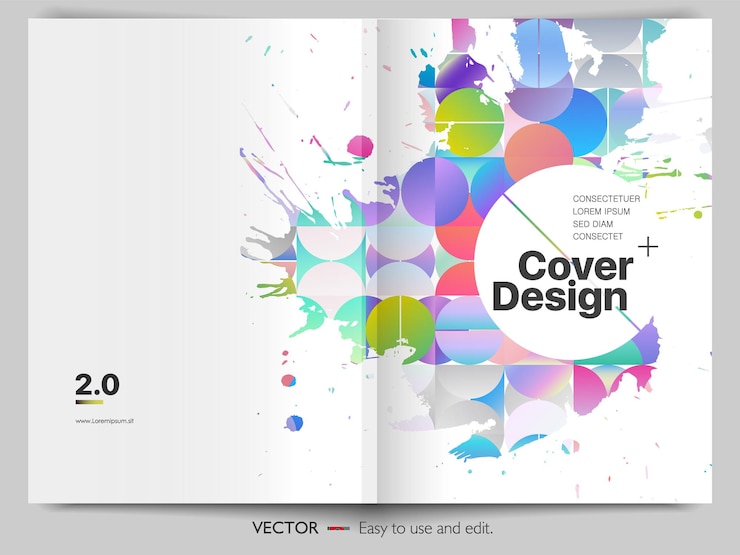 Vettore modello di copertina con elementi geometrici applicabile a copertine di volantini, cartelloni di relazioni annuali, opuscoli