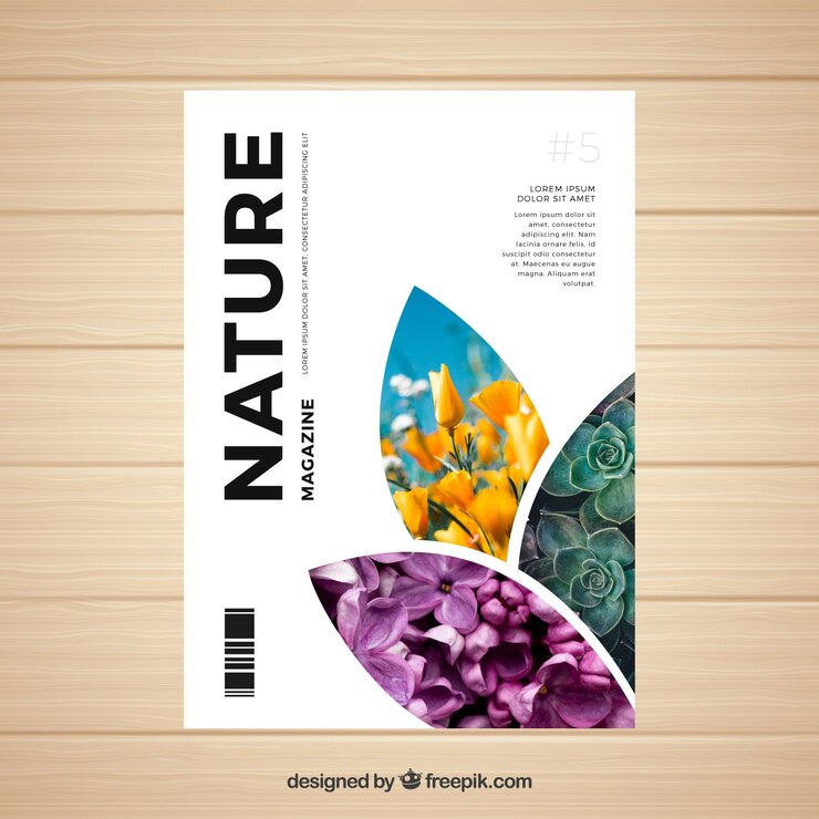Vettore modello di copertina della rivista natura con foto