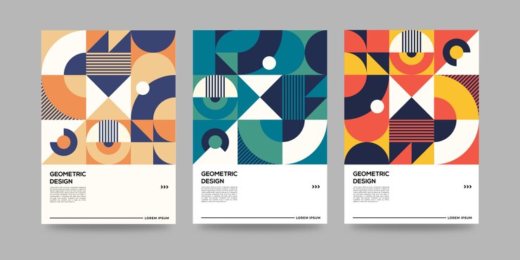 Modello di copertina geometrica retrò con design bauhaus