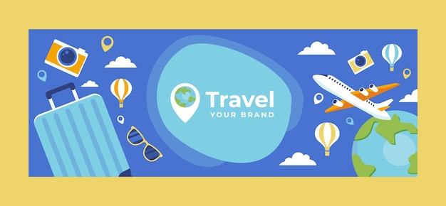 Modello di copertina per social media tempo di viaggio piatto