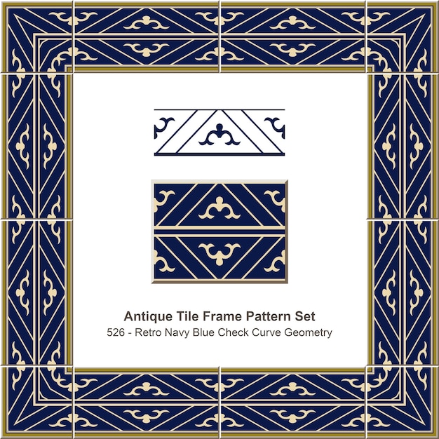 Modello di cornice di piastrelle antiche impostato Geometria curva di controllo blu navy retrò