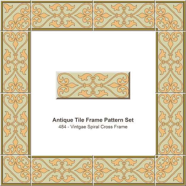 Modello di cornice di piastrelle antiche impostato Vintgae Spiral Cross Frame