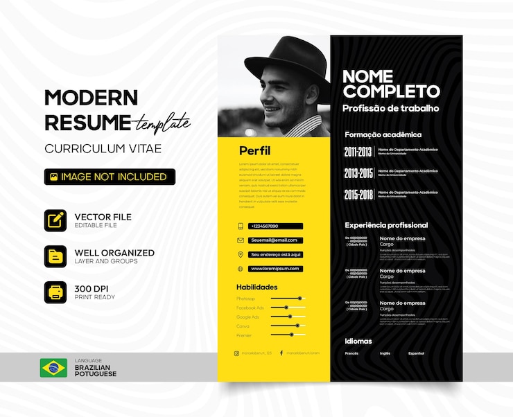 Vettore modello di curriculum modificabile in portoghese