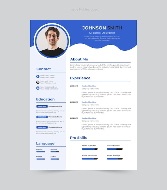 modello di curriculum vitae minimalista vettoriale con spazio fotografico