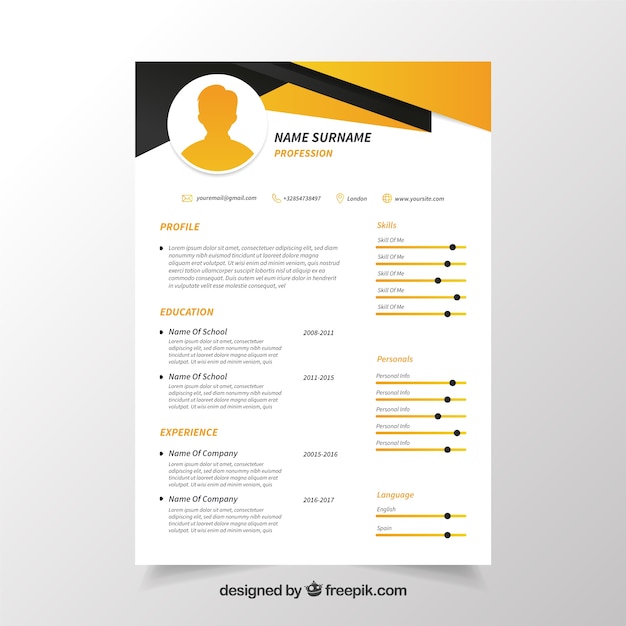 Modello di cv con design giallo