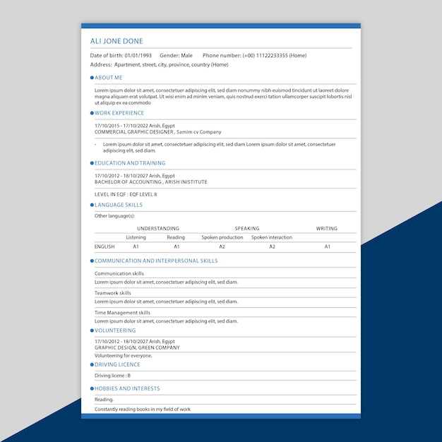 modello di CV euro