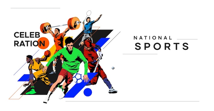 Vettore modello di design del banner con il tema celebrazione della giornata nazionale dello sport con illustrazioni di atleti