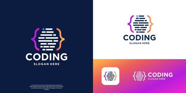 Modello di design del logo di codifica colorato Logo di codice moderno per programmatore