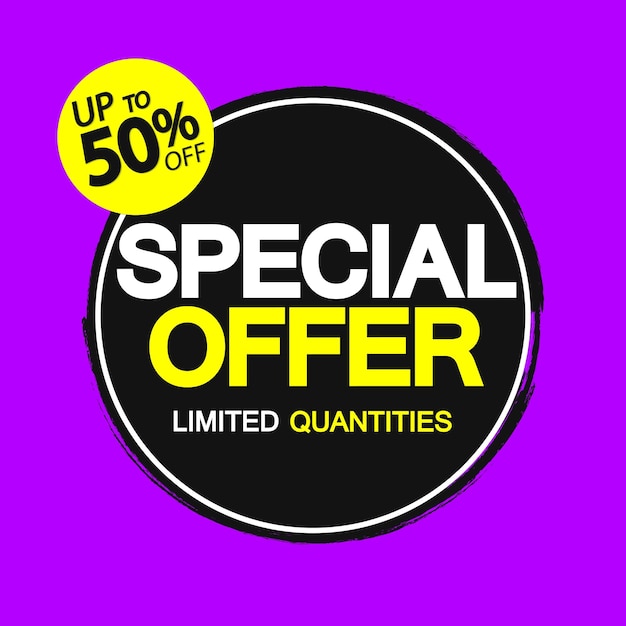 Modello di design del poster con un'offerta speciale al 50% di sconto