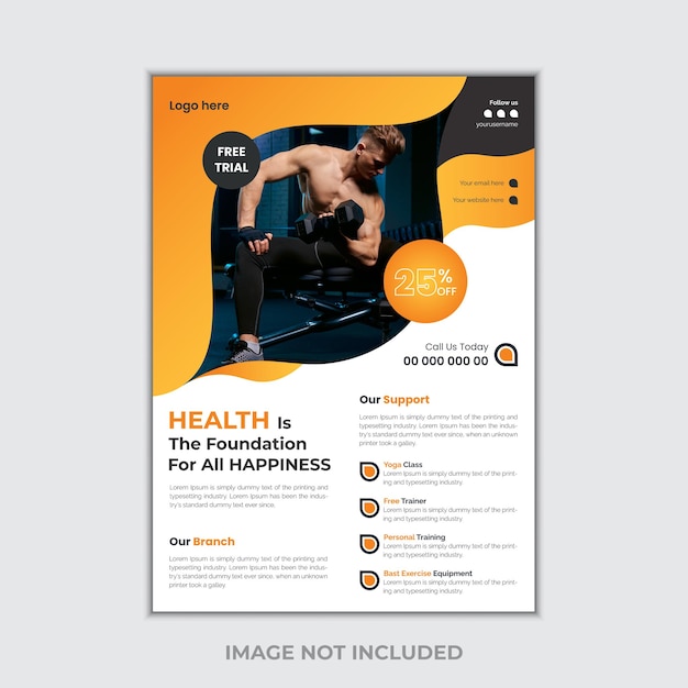 Modello di design del volantino della palestra moderna o del volantino della fitness vettoriale