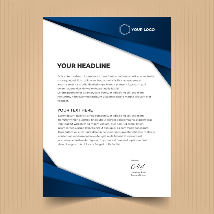 Modello di design di carta intestata creativa con colori blu scuro