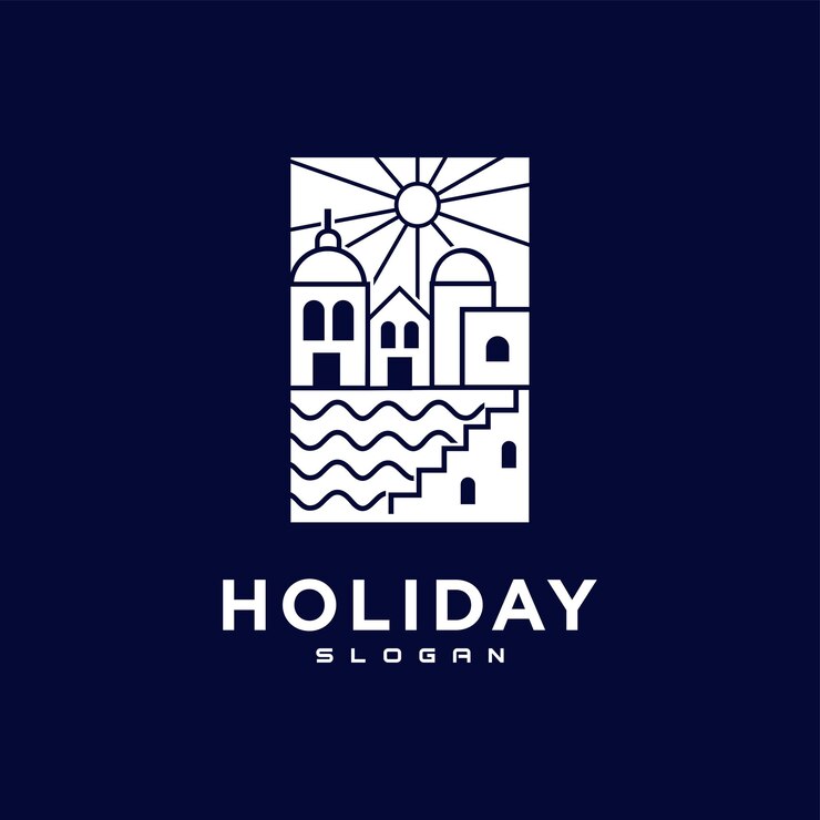 Modello di design per le vacanze con logo dell'isola greca di Santorini