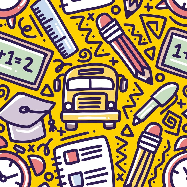 modello di disegno a mano tempo di scuola con icone ed elementi di design