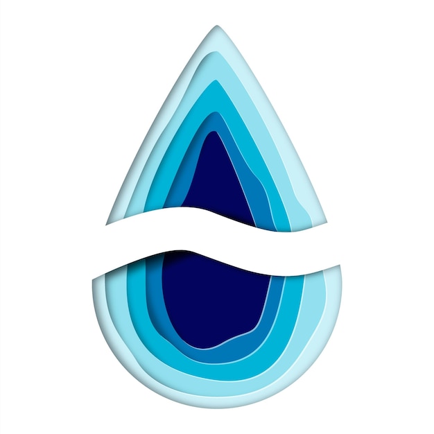 Modello di disegno del logo con goccia d'acqua naturale Waterdrop astratto vettoriale con logotipo in stile taglio carta splash Risparmiare acqua Concetto di ecologia