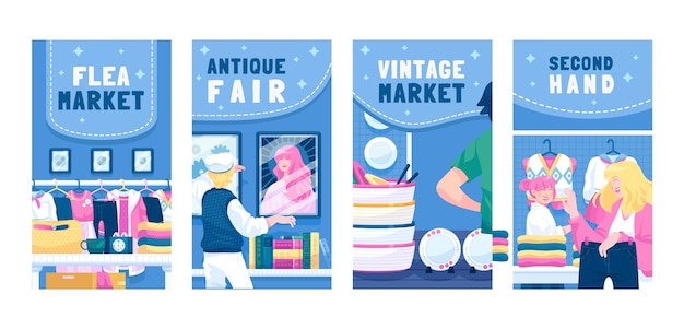 Modello di disegno del mercato delle pulci disegnato a mano