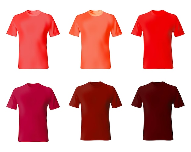 Modello di disegno della maglietta Set camicie da uomo di colore rosso Modello di maglietta mockup realistico vettore moda maschile