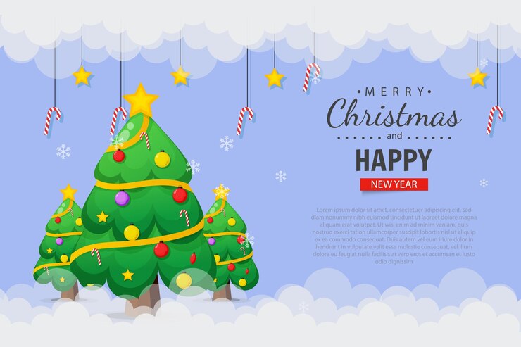 Modello di disegno di cartolina di Natale con albero di Natale