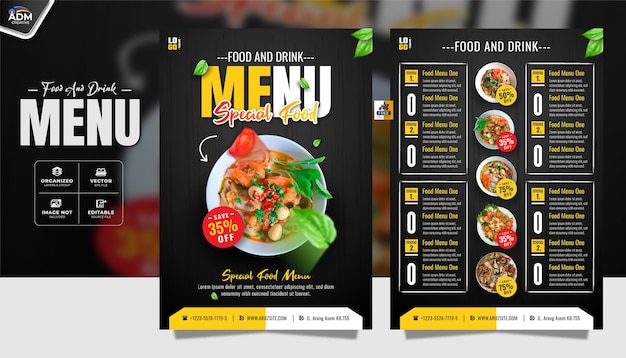 Modello di disegno promozionale del menu speciale del ristorante