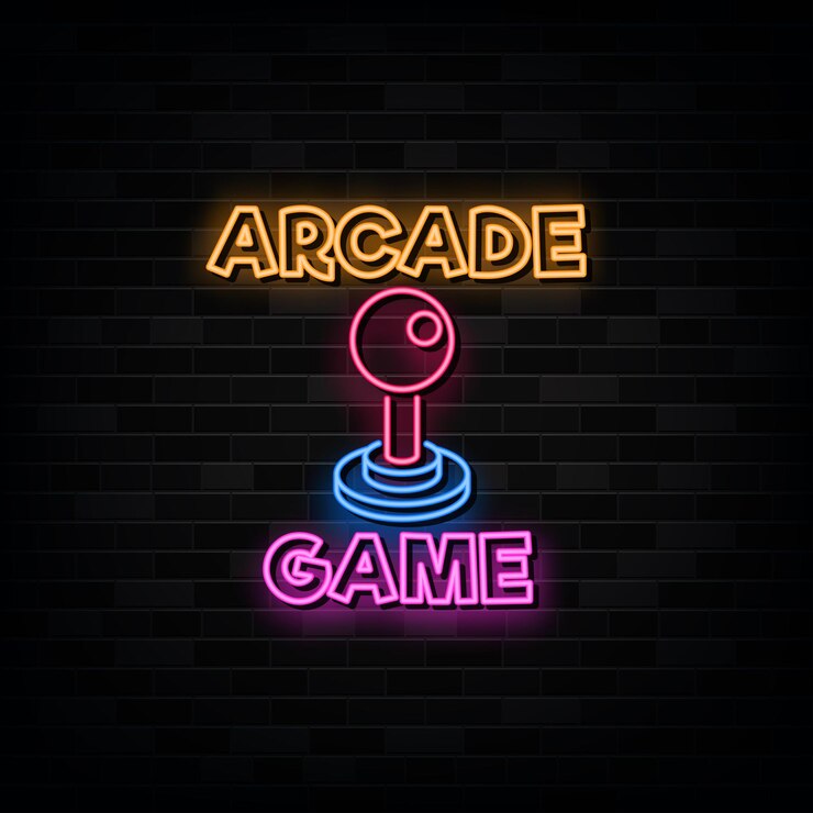 Vettore modello di disegno vettoriale per insegne al neon di giochi arcade