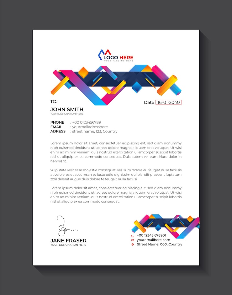Vettore modello di documento astratto di carta intestata professionale aziendale