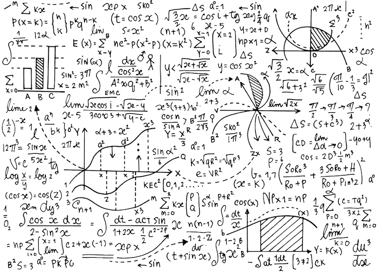 Vettore modello di educazione matematica con formule scritte a mano