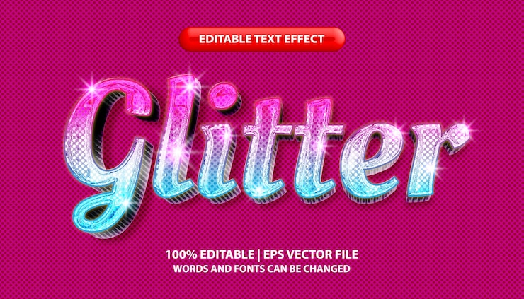 Vettore modello di effetto di testo modificabile con testo glitter stile di effetto di testo lucido rosa di lusso