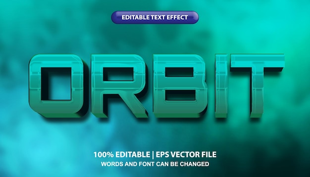 Modello di effetto di testo modificabile in orbita, stile di carattere in grassetto sfumato blu
