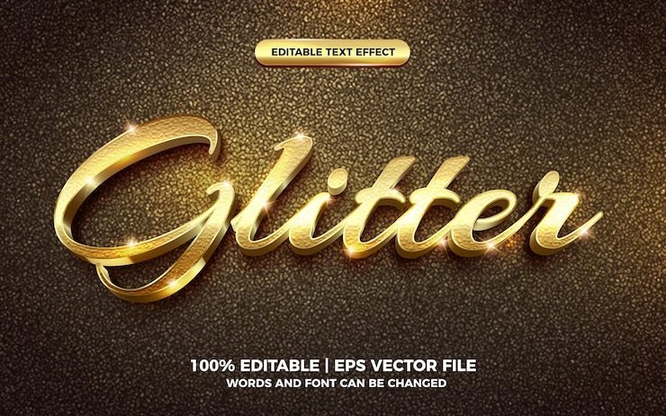 Vettore modello di effetto stile testo glitter oro 3d modificabile