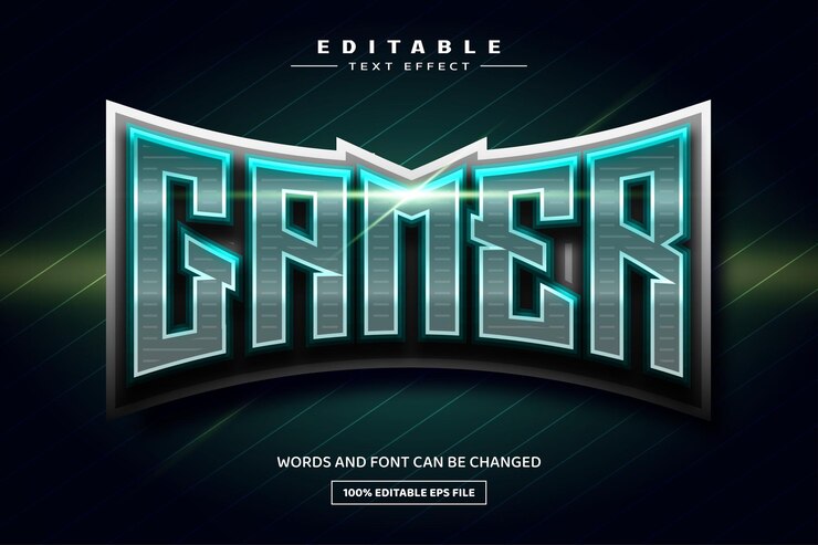 Vettore modello di effetto testo modificabile gamer 3d