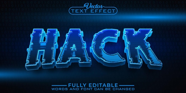 Modello di effetto testo modificabile vettore Hack blu