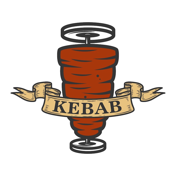 Vettore modello di emblema di kebab. fast food. elemento per logo, etichetta, emblema, segno. immagine