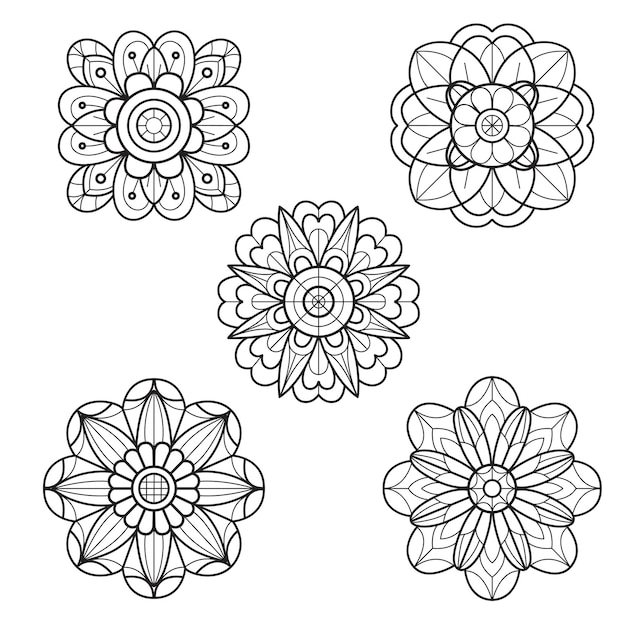 Modello di fiori carini disegnati a mano per libri da colorare per adulti