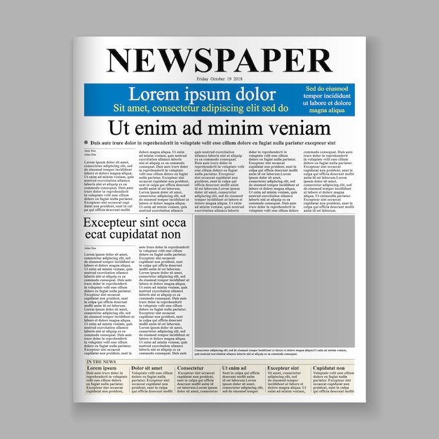 Modello di frontespizio realistico del giornale.