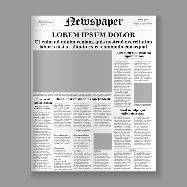 Modello di frontespizio realistico del giornale.