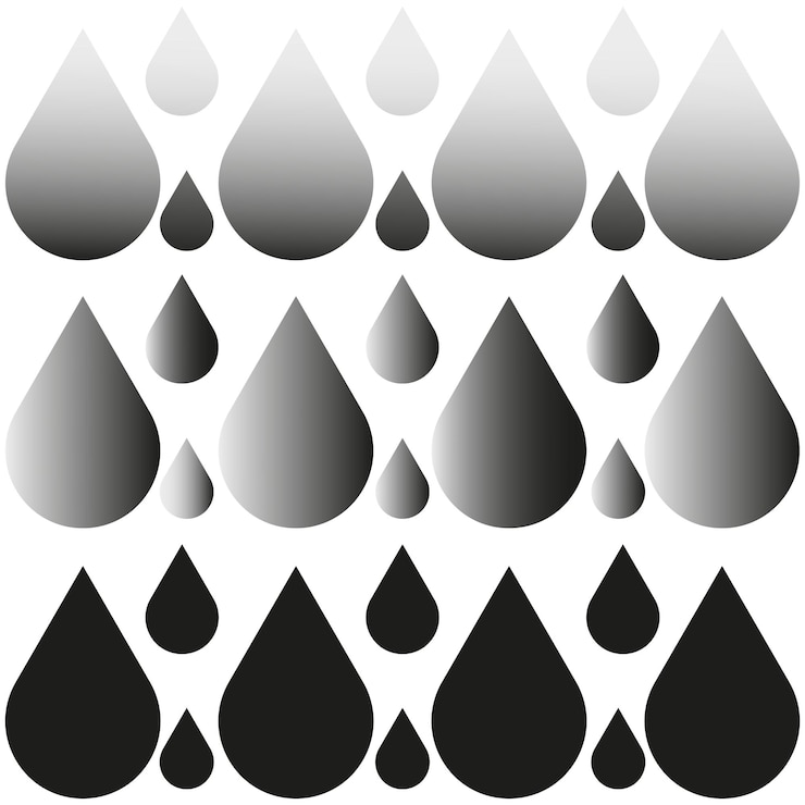 Vettore modello di gocce gradiente gocce gradiente monocrome icone di gocce d'acqua simboli di pioggia astratti