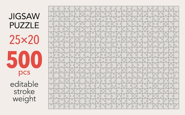 Modello di griglia di puzzle vuoto 25x20 forme 500 pezzi Separare gli elementi del puzzle di corrispondenza
