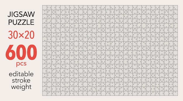 Modello di griglia di puzzle vuoto 30x20 forme 600 pezzi Separare gli elementi del puzzle di corrispondenza