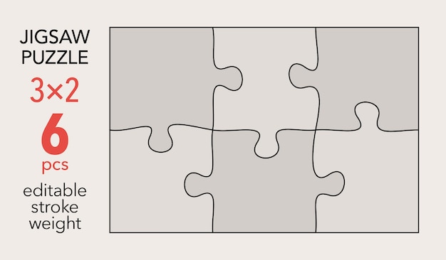 Modello di griglia puzzle vuoto 3x2 forme 6 pezzi Separa gli elementi corrispondenti in modo irregolare