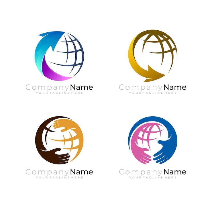 Vettore modello di icona della terra a combinazione di logo globo e freccia