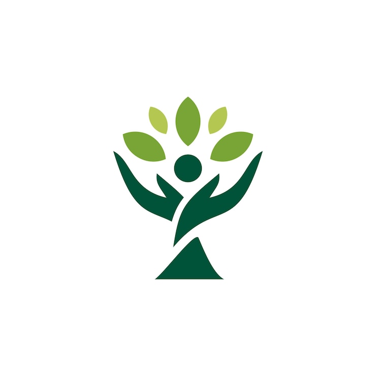 modello di icona di salute verde con logo umano dell'albero a mano con foglie