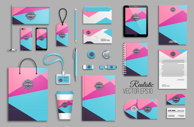Vettore modello di identità corporativa impostato con triangolo geometrico astratto forme di sfondo. cancelleria aziendale con logotipo. design creativo e alla moda del marchio
