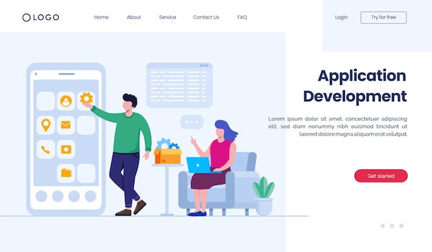 Modello di illustrazione del sito Web della pagina di destinazione dello sviluppo dell'applicazione