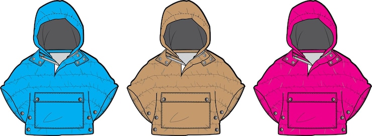 Vettore modello di illustrazione vettoriale del disegno tecnico dello schizzo piatto del poncho imbottito
