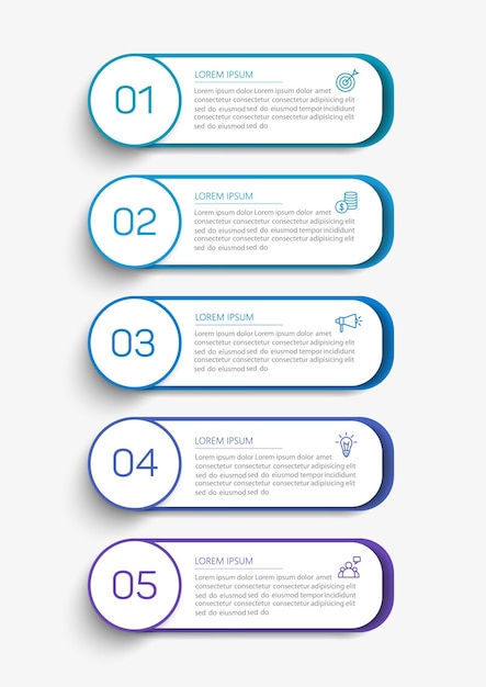 Modello di infografica aziendale con 5 opzioni o passaggi