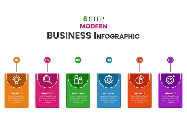 Modello di infografica aziendale Etichetta di design sottile con icona e 6 passaggi o processi di opzioni