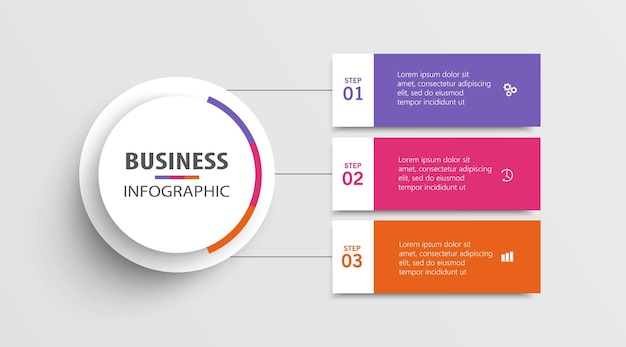 Modello di infografica aziendale moderna con 3 opzioni o passaggi